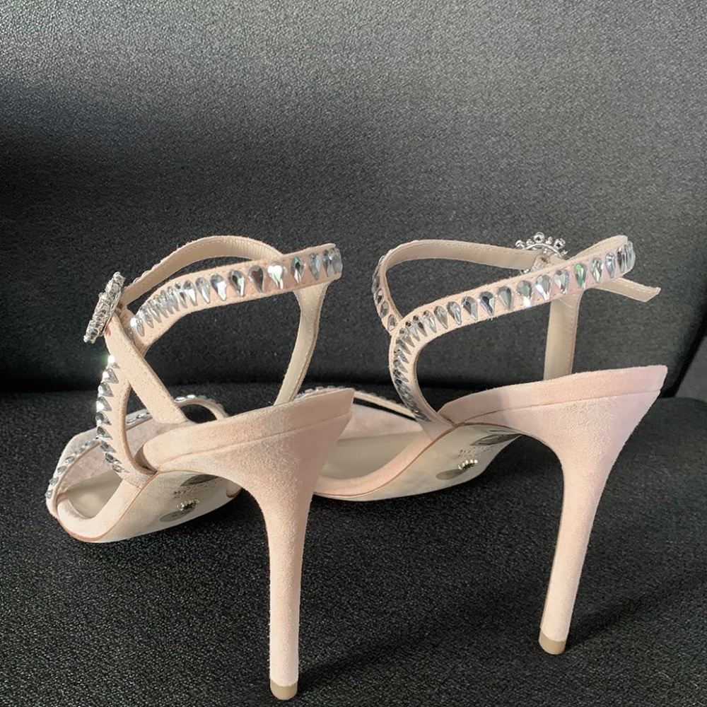 Stuart Weitzman "Gemcut 100" Blush Suede Embellished Sandals Size: 9.5B - $650 - Picture 3 of 13